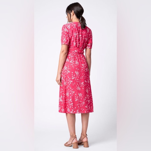 Seraphine Women's 8 Raspberry Sanna Maternity Nursing Midi Dress Viscose Floral - Picture 16 of 16